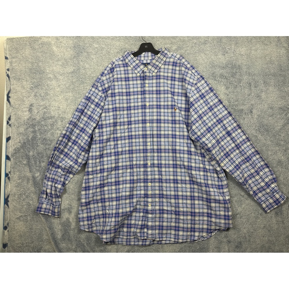 Ralph Lauren Mens 4XLT Blue Plaid Button Down Shirt Long Sleeve Cotton
